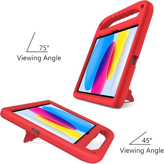 for iPad A16 Case 11th Generation 2025 11 Inch, iPad 10th Generation 10.9" 2022 Case, Kids Friendly Lighweight EVA Foam Shoulder Strap Shockproof Stand Cover for Girls Boys, Red