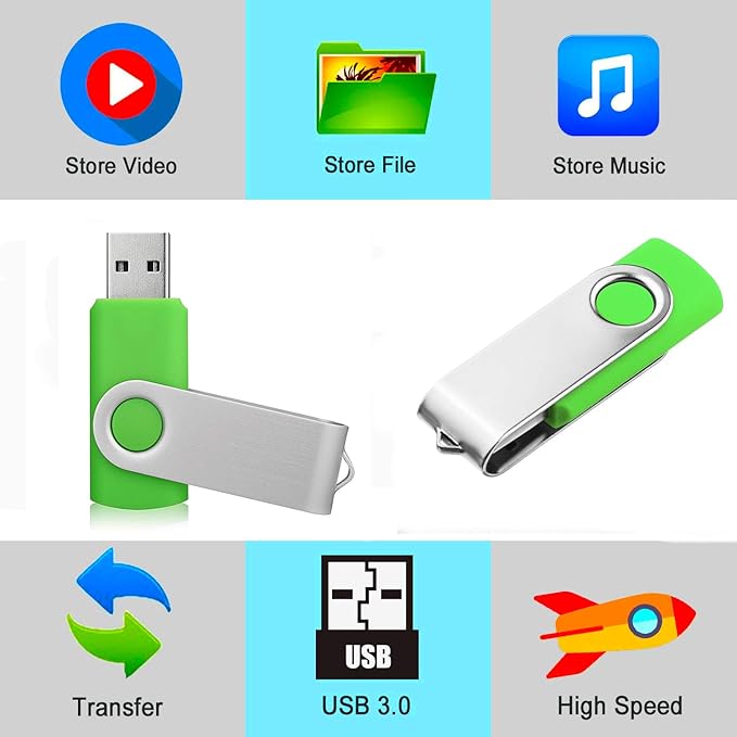 1GB USB Flash Drive 1PCS EASTBULL USB2.0 Metal Thumb Drive Swivel USB Stick Gig Stick Memory Stick (Green)