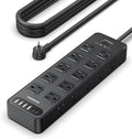 Power Strip Surge Protector Flat Plug with 20 AC Outlets 6 USB Chagring Ports, 1875W/15A, 2700J, 15 Feet Heavy Duty Extension Cord for Home, Office, Dorm, Gaming,ETL Listed (Black, 15FT)