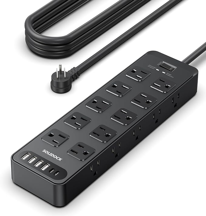 Power Strip Surge Protector Flat Plug with 20 AC Outlets 6 USB Chagring Ports, 1875W/15A, 2700J, 15 Feet Heavy Duty Extension Cord for Home, Office, Dorm, Gaming,ETL Listed (Black, 15FT)
