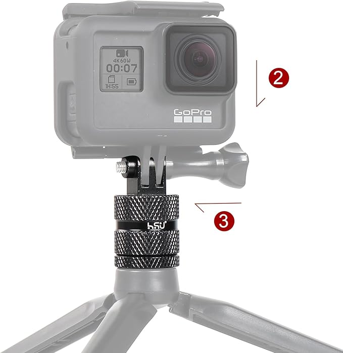 HSU Aluminum 1/4 inch 20 Camera Mount, 360 Degree Rotation Tripod Adapter Fits GoPro Hero, DJI Osmo Action Camera Insta360 Ace Pro AKASO Campark and Other Standard 1/4 Accessories