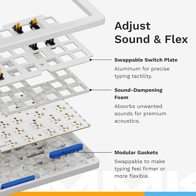 Glorious Gaming - GMMK 3 Custom Mechanical Gaming Keyboard with Knob, 65% Compact Keyboard, Modular Gasket System, Doubleshot PBT Keycaps, Aluminum Switch Plate, Hotswappable Switches, ANSI (White)