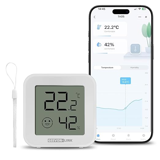 Bluetooth Thermometer Hygrometer, Indoor Temperature Humidity Sensor with Electronic Ink Display, App Notification Alert, Free Data Storage Export, Digital Remote Monitor for Bedroom