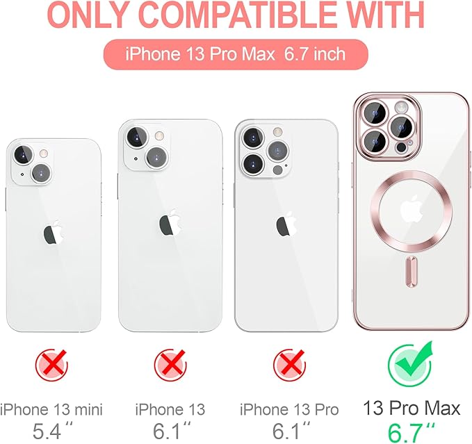 Hython Magnetic Clear for iPhone 13 Pro Max Case with Camera Lens Protector [Compatible with MagSafe] Plating Edge Slim Soft TPU Cover Protective Phone Case for iPhone 13 Pro Max 6.7", Pink