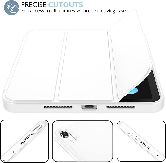 iMieet iPad Mini 7 Case 2024 (A17 Pro), iPad Mini 6 Case (8.3-Inch,2021 Model), iPad Mini 7th/6th Generation Case with Pencil Holder, Trifold Stand Smart Case with Soft TPU Back,White