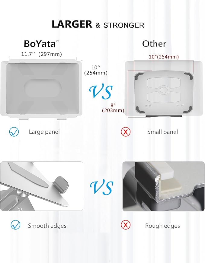 BoYata Laptop Stand, Adjustable Multi-Angle Laptop Holder, Compatible for Laptops up to 17 inches, Sturdy Aluminum & Silicone, Silver