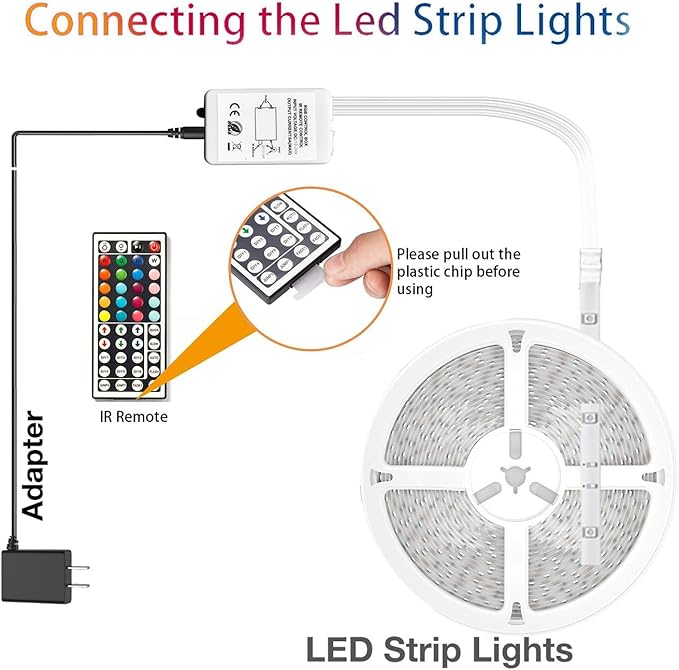 dalattin 32.8ft Led Strip Lights,RGB Led Lights for Bedroom Color Changing Light,Decoration for Bedroom Room Party,Halloween Decor with 44 Keys Remote,1 Roll of 32.8ft