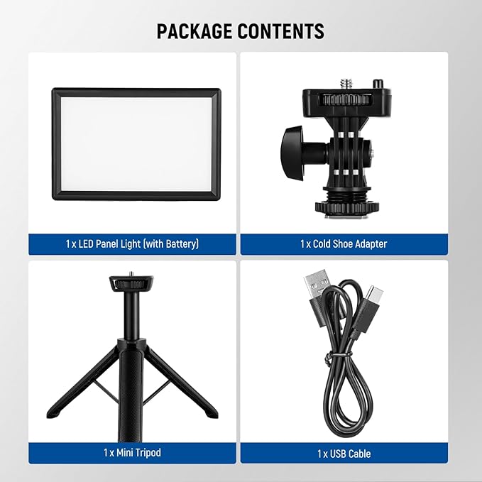 NEEWER 9" LED Video Light Panel, Dimmable DSLR Camera Soft Lighting with Mini Desk Tripod Stand, USB Type C Ports, 3200K~5600K CRI95+ for Studio Photography Video Recording Live Streaming, NL-116AI