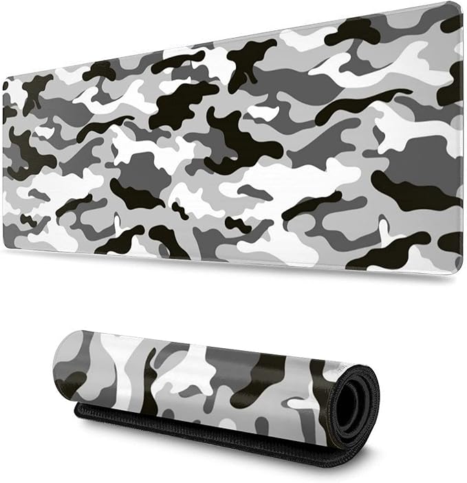 Black Grey and White Gaming Mouse Pad Large XL Camo Gray Long Extended Pads Desk Mat Camouflage Big Mousepad for Home Office Decor Accessories Gamer