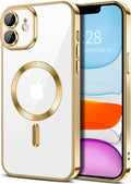 Hython Magnetic Clear for iPhone 11 Case with Camera Lens Protector [Compatible with MagSafe] Luxury Plating Edge Slim Soft TPU Cover Protective Phone Case for iPhone 11 6.1", Gold