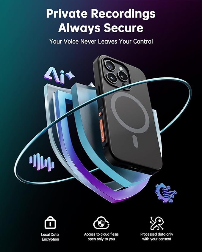 Yorlu AI Recorder Device, AI Recorder Phone Case with Transcribe＆Summarize, AI Noise Cancellation, Note Audio Recorder for Lectures