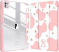 Fintie Hybrid Slim Case for iPad Pro 11-inch (M5) 2025 / (M4) 2024 - [Built-in Pencil Holder] Shockproof Protective Cover with Clear Transparent Back Shell, Strawberry Cow