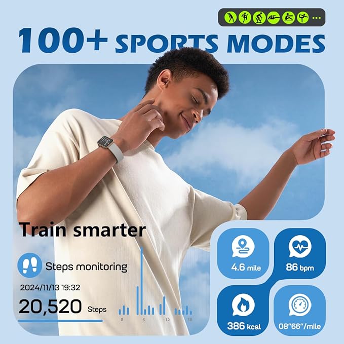 MorePro Health Fitness Tracker for Women Men, 24/7 Heart Rate Blood Pressure & Oxygen Monitoring, Sleep Tracker, 120+ Sport Modes Smart Watch, IP68 Waterproof, 2 Bands, Compatible Android iOS