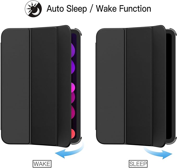 JETech Case for iPad mini (A17 Pro, 2024 Model, 7th Generation) / mini 6 (2021 Model, 6th Generation), Slim Stand Hard Back Shell Smart Cover with Auto Wake/Sleep (Black)