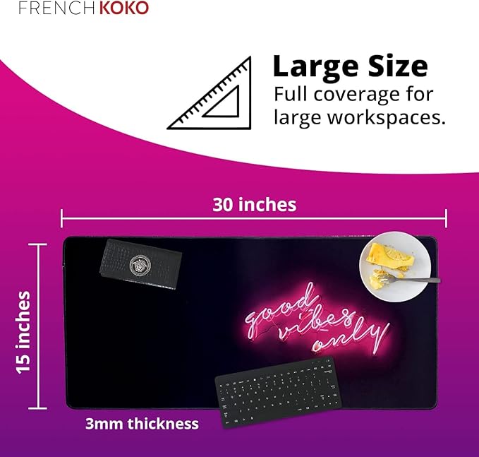 French KOKO Large Mouse Pad Desk Mat Protector Keyboard Pad Desktop Office School Decor Big Extended Quote Computer Accessories Mousepad Good Vibes Only Inspiration Work