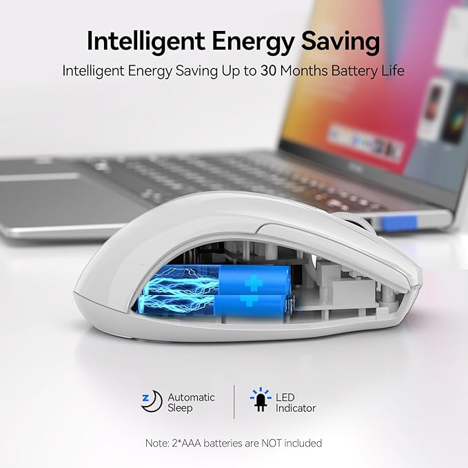 TECKNET Wireless Mouse (2.4G & BT5.0/3.0) Silent 4800 DPI Computer USB A & Bluetooth Mouse 6 Buttons, Wide Compatibility - White