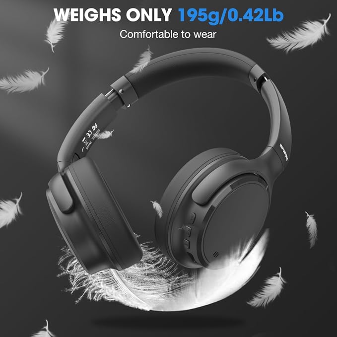 INFURTURE H1 Plus Active Noise Cancelling Headphones with EQ Mode, Bluetooth5.4 & 3.5mm Jack,Wireless Over Ear Bluetooth Headphones, Deep Bass Headset, Low Latency, Memory Foam Ear Cups,90H Playtime