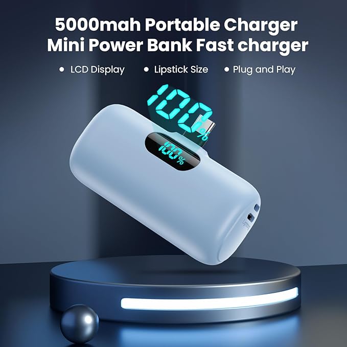 [2-Pack] Mini Portable Charger 5000mAh Power Bank,3A PD USB C Cell Phone Portable Power, LCD Display Battery Pack Compatible with iPhone 17/17 Air/16/16 pro/15/15 pro Max/Android/Samsung/Moto/LG etc