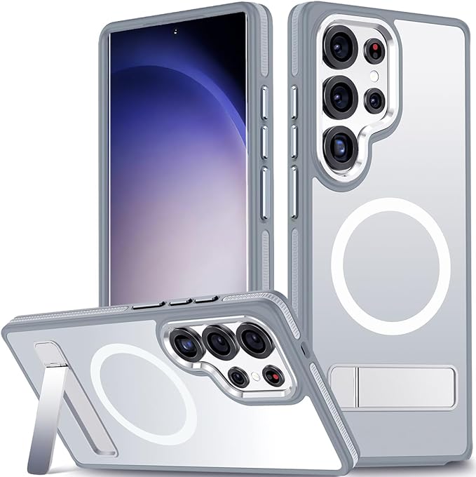 MALEWOLF Kickstand for Samsung Galaxy S25 Ultra Case Fits for MagSafe, Shockproof Anti-Slip Protective Cover, Ultra Slim Translucent Matte Phone Case for Galaxy S25 Ultra (Grey/White)