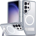 MALEWOLF Kickstand for Samsung Galaxy S25 Ultra Case Fits for MagSafe, Shockproof Anti-Slip Protective Cover, Ultra Slim Translucent Matte Phone Case for Galaxy S25 Ultra (Grey/White)