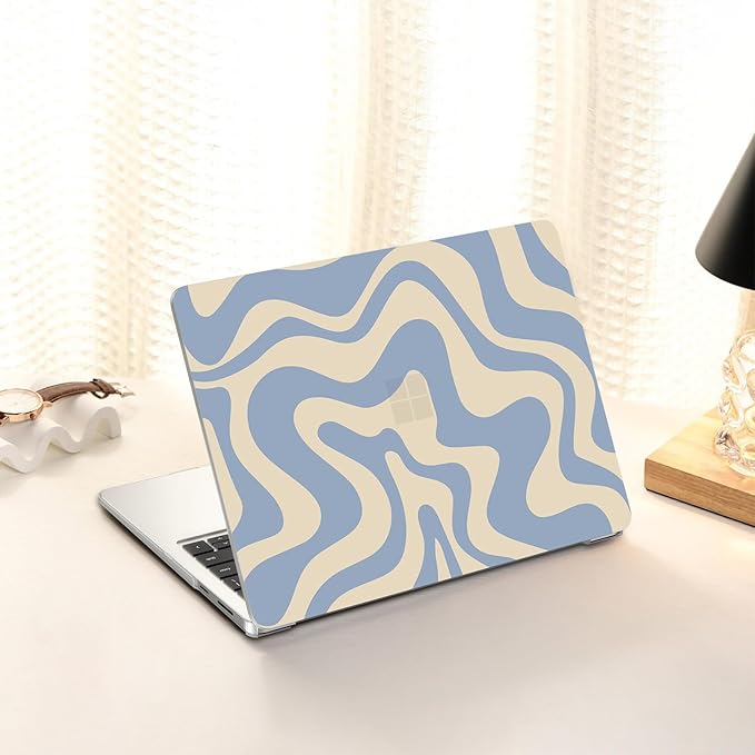 AKIT Case Compatible with Microsoft Surface Laptop 15-inch Touchscreen Copilot+ PC 2024 (7th Ed), Unique Pattern Hard Shell Case+Screen Protector+Keyboard Cover for Surface 7 15''(2037), Blue Wave