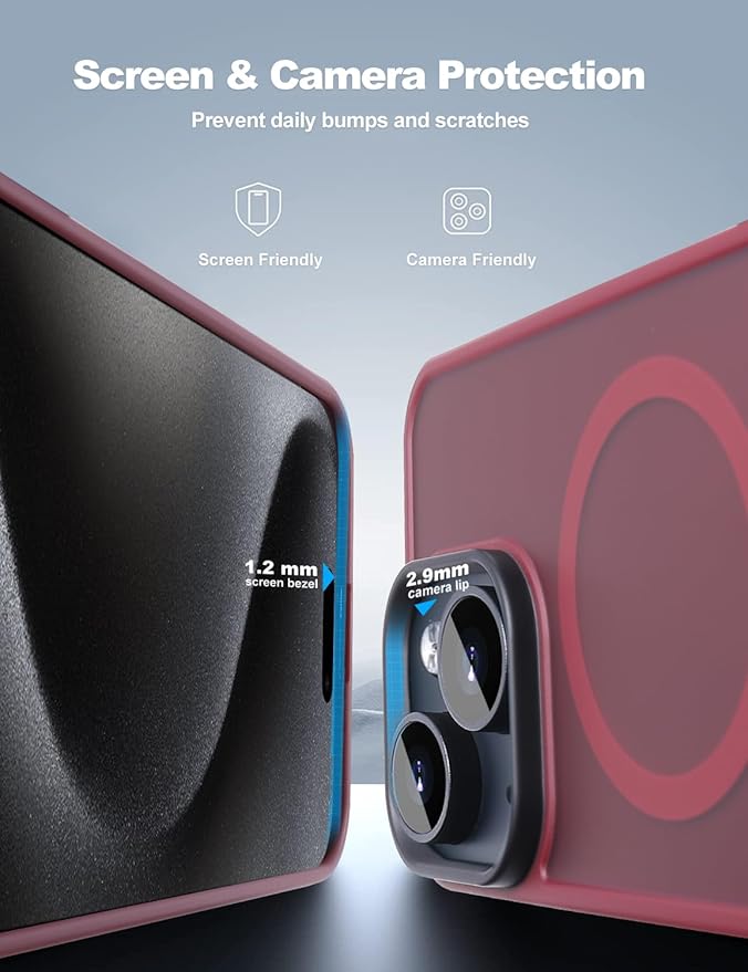 Tigowos Compatible with iPhone 15 Plus&iPhone 14 Plus Phone Case Fits MagSafe 10FT Drop Resistant Matte Skin Feeling Back Cover for iPhone 15 Plus&iPhone 14 Plus Phone Case，Red Wine