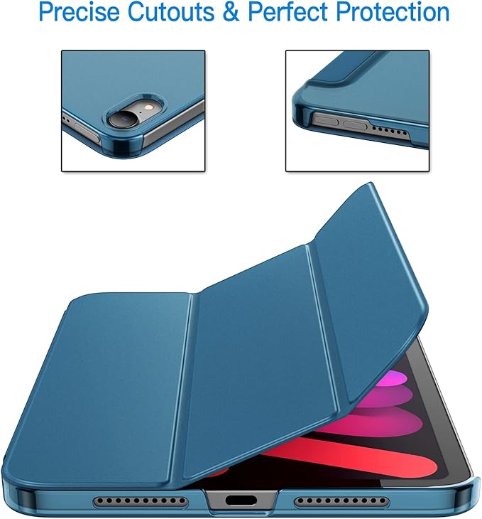 JETech Case for iPad mini (A17 Pro, 2024 Model, 7th Generation) / mini 6 (2021 Model, 6th Generation), Slim Stand Hard Back Shell Smart Cover with Auto Wake/Sleep (Teal)