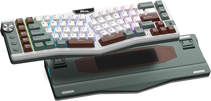 RK ROYAL KLUDGE A72 Alice Ergonomic Wireless Mechanical Keyboard w/Knob/Macro Keys/Touchable Nameplate, Tri-Mode 68% 72-Key Gasket Keyboard BT/2.4G/USB-C, Hot Swap, Win/Mac Software, 7500mAh Battery