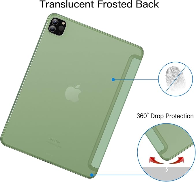 JETech Case for iPad Pro 11 Inch, 2022/2021/2020 Model, Slim Stand Hard Back Shell Smart Cover with Auto Wake/Sleep (Matcha Green)