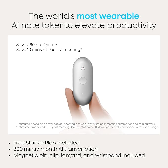 Plaud NotePin S AI Voice Recorder, Wearable AI Notetaker, AI Transcribe & Summarize, Support 112 Languages, 64GB Audio Recorder for Meetings Interviews, Professionals, Teams, with 4 Accessories