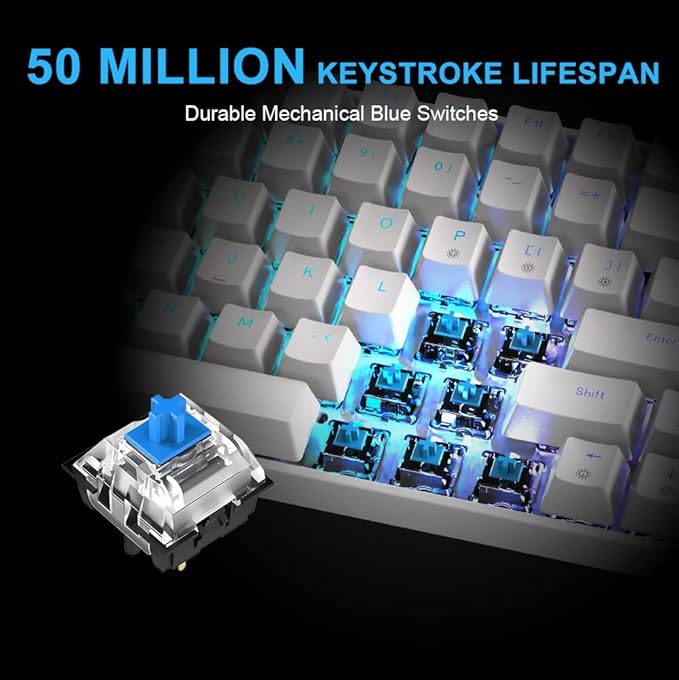 FOXXRAY HKM-S93 Mechanical Gaming Keyboard, Compact 75% Layout Hot-Swappable Gaming Keyboard Blue Switch, RGB Backlit with Customizable Keys, 84-Key Wired Computer Keyboards for Laptop PC Gamer-White