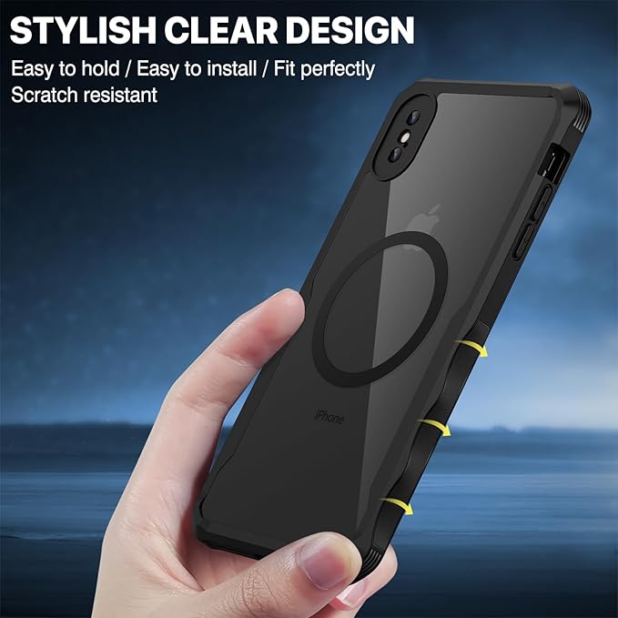 CENHUFO Privacy Magnetic for iPhone Xs Max Case, Full Body Phone Case Built-in 9H Tempered Glass Privacy Screen Protector [Compatible with Magsafe] Shockproof Protective Bumper Clear Cover - Black