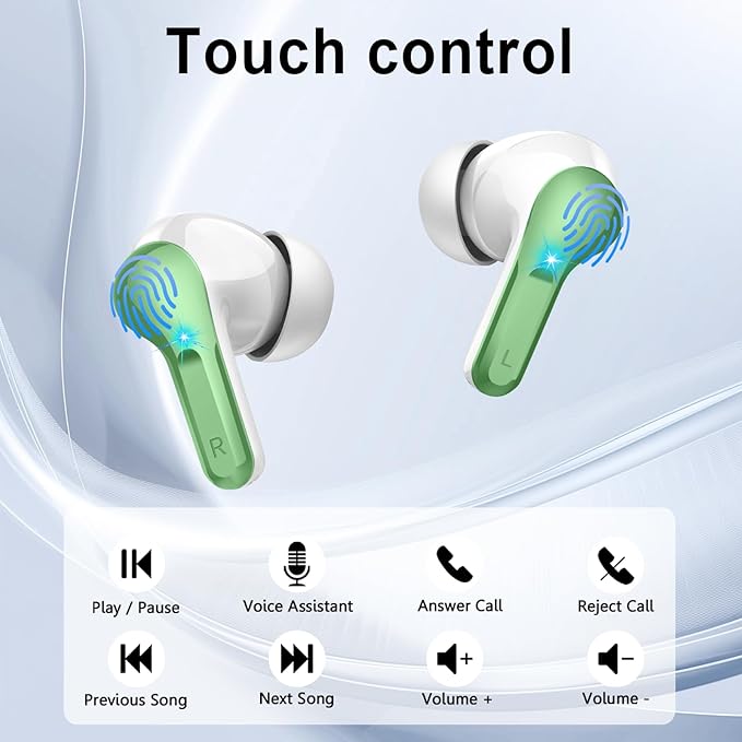 Wireless Earbuds, Bluetooth Headphones 5.4 HiFi Stereo, Ear Buds with 4 ENC Noise Cancelling Mics, 48H Bluetooth Earbuds with Dual LED Display, IP7 Waterproof in Ear Earphones for Android iOS, Green