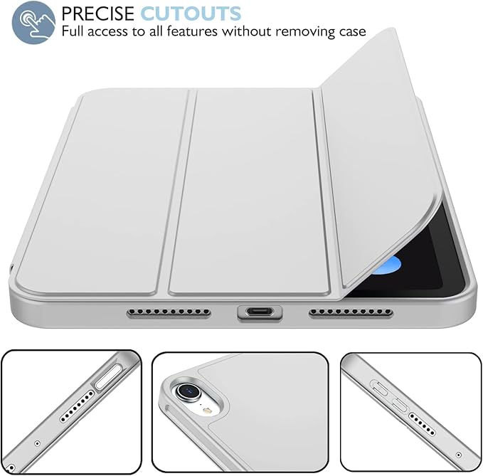 iMieet iPad mini 7 Case 2024 (A17 Pro), iPad mini 6 Case (8.3-Inch,2021 Model), iPad mini 7th/6th Generation Case with Pencil Holder, Trifold Stand Smart Case with Soft TPU Back,Light Gray