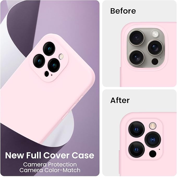 FireNova Designed for iPhone 15 Pro Case, Silicone Upgraded [Camera Protection] Phone Case with [2 Screen Protectors], Soft Anti-Scratch Microfiber Lining Inside, 6.1 inch, Chalk Pink