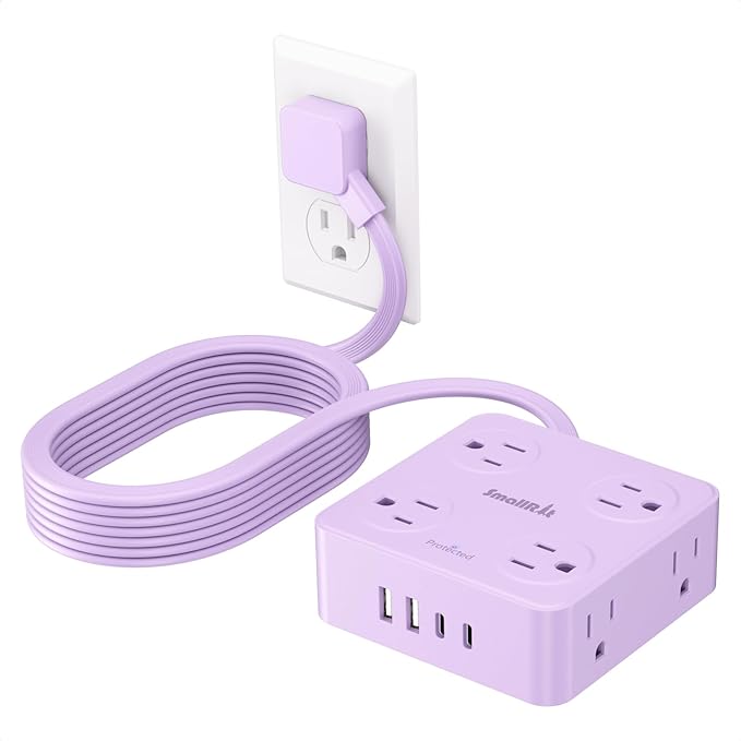 Extension Cord with Multiple Outlets, SMALLRT Flat Plug Power Strip, 6.5FT Power Strips with Surge Protection with USB Ports, 8 Outlets, Surge Protector Outlets Extender for Home Office, Purple