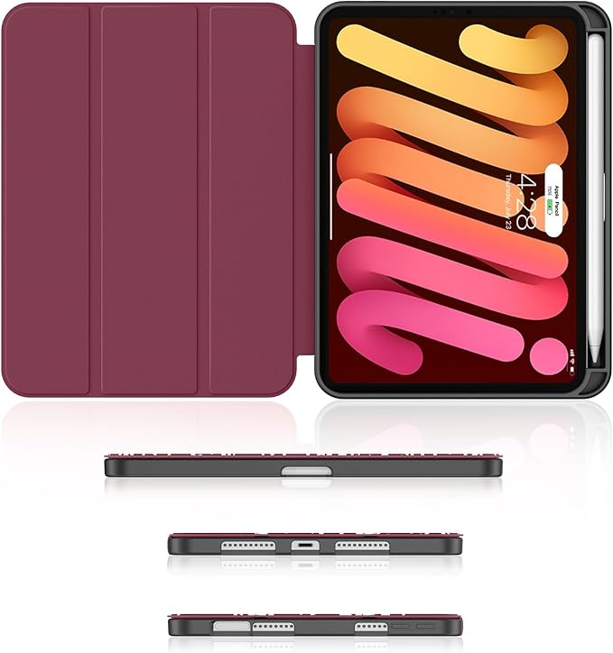Soke Case for iPad mini 7(A17 Pro) 2024/iPad Mini 6 2021 8.3 inch with Pencil Holder-[Pencil Charging + Auto Wake/Sleep], Soft TPU Back Cover for iPad mini 7th/6th Generation(Book Wine)