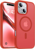 Magnetic for iPhone 14 Case/iPhone 13 Case,[Compatible with MagSafe][Military-Grade Drop Protection][Anti-Yellowing] Shockproof Translucent Matte Cover for iPhone 14/13 Phone Case,Red