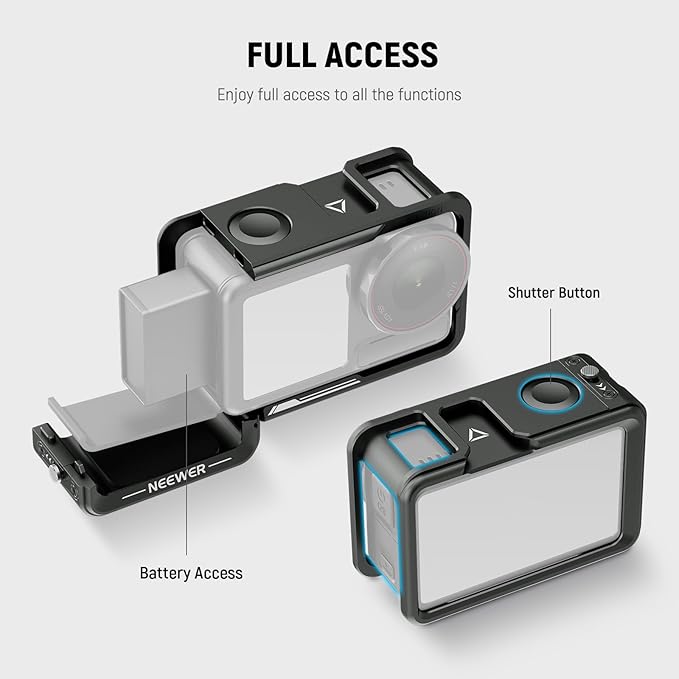 NEEWER Cage and Side Handle Accessories Kit Compatible with DJI Osmo Action 5 Pro / 4/3 Camera, Protective Metal Video Rig Magnetic Adapter Mount Cold Shoe Shutter Extender Bar, Black, AC014+AC034