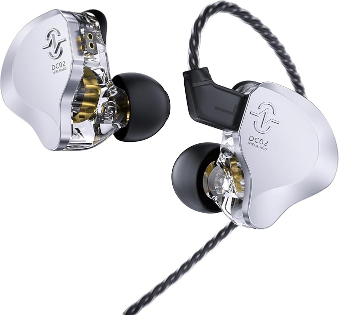 Kinboofi CCZ Solo Silver in Ear Monitor Wired IEM Headphone, DC02 Dual Magnetic Circuit DD HiFi Earphones, Professional HiFi Earphone, Stereo Sound Earbuds, with MIC