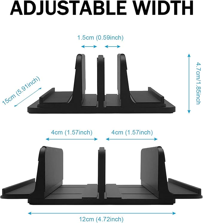 Vertical Laptop Stand for Desk 4 Slots Heavy Duty, Double Adjustable Stands Tablet Holder Metal Compatible w‘ All MacBook Surface Dell Samsung HP Chromebook Upto 17.5'- Black
