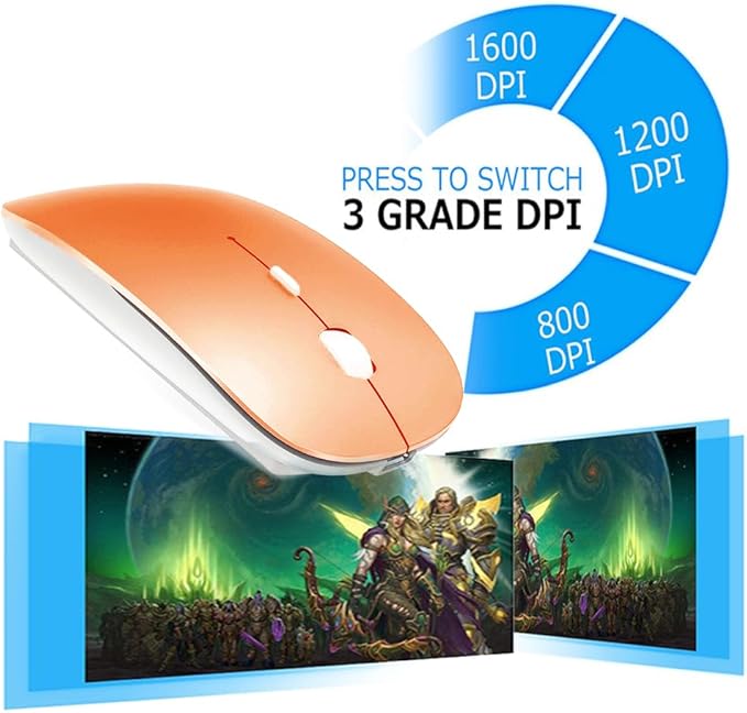 KLO Rechargeable Bluetooth 5.2/3.0/Type-C/USB-2.4G Mouse for MacBook/MacBook air/Pro/iPad, Wireless Mouse for Laptop/Notebook/pc/iPad/Chromebook (Orange)