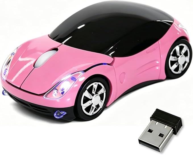 Pink Wireless Mouse，Mini Car Computer Mouse，1600DPI 2.4G Wireless with USB Receiver Wirelesss Car Mouses for Computer for PC, Laptop, Tablet Win XP/Vista/7/ME/2000/Mac OS for Womens Office Girls Gift