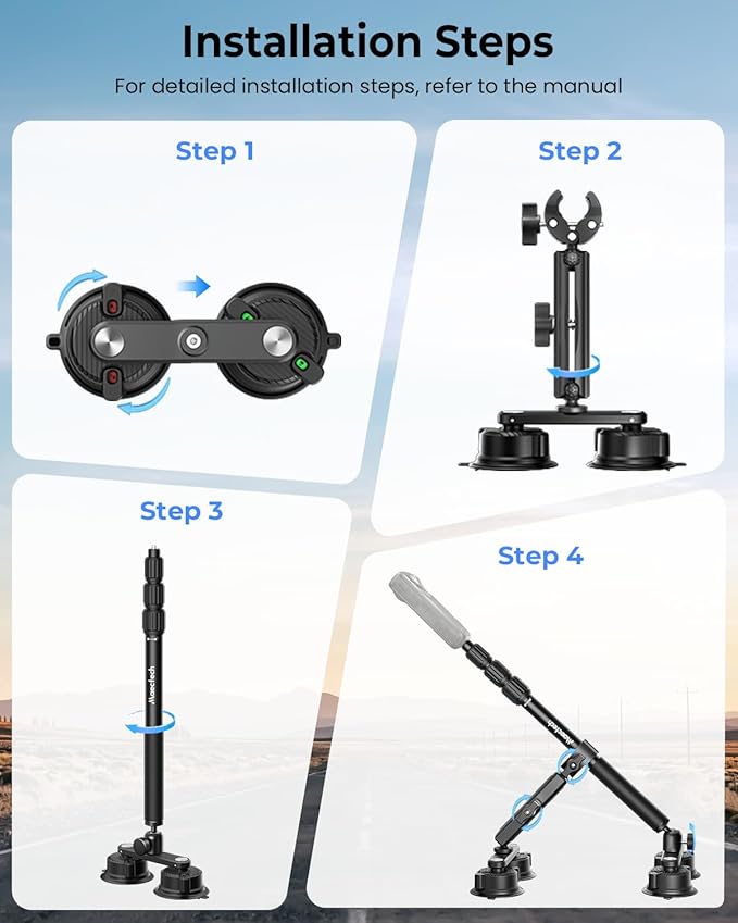 Four Suction Cup Car Mount Pro for Insta360 Upgraded Thickened Selfie Stick Adjustable Double-Layer Suction Cup for GoPro Action Camera Mounts for insta360 X5 Accessories Ultra