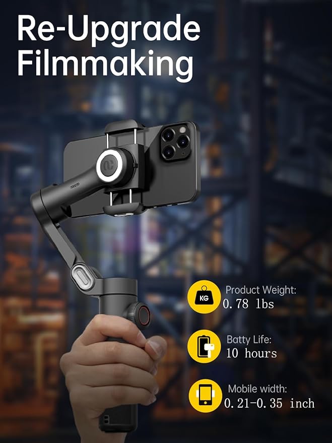 AOCHUAN Phone Gimbal Stabilizer, 3-Axis Smartphone Foldable Handheld Gimbal for iPhone with Focus Wheel, TikTok/YouTube Vlog Stabilizer for iPhone 17/16/15/14/13 Pro Max & Android – Smart XE