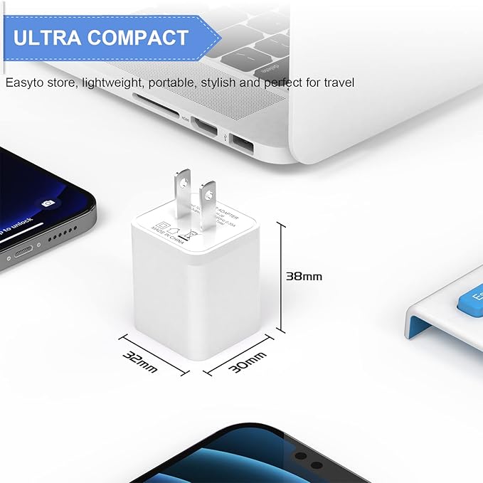 6Pack USB Wall Charger, iGENJUN 2.4A Phone Charger Dual USB Port Cube Power Plug Adapter Fast Wall Charger Block Compatible with iPhone 17/17 Pro/16/16 Pro, Samsung Galaxy, Pixel, LG, Android-White