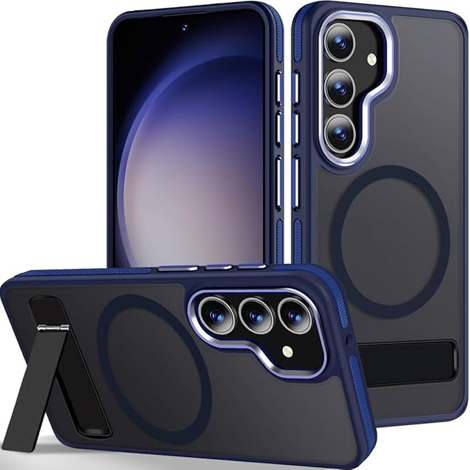 MALEWOLF Case for Galaxy S23 FE with 3 Modes Stand, Compatible with Magsafe, Color Hybrid Shockproof with Anti-Slip Edge, Matte Translucent Phone Case for Galaxy S23 FE (Darkblue)