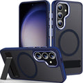 MALEWOLF Case for Galaxy S23 FE with 3 Modes Stand, Compatible with Magsafe, Color Hybrid Shockproof with Anti-Slip Edge, Matte Translucent Phone Case for Galaxy S23 FE (Darkblue)