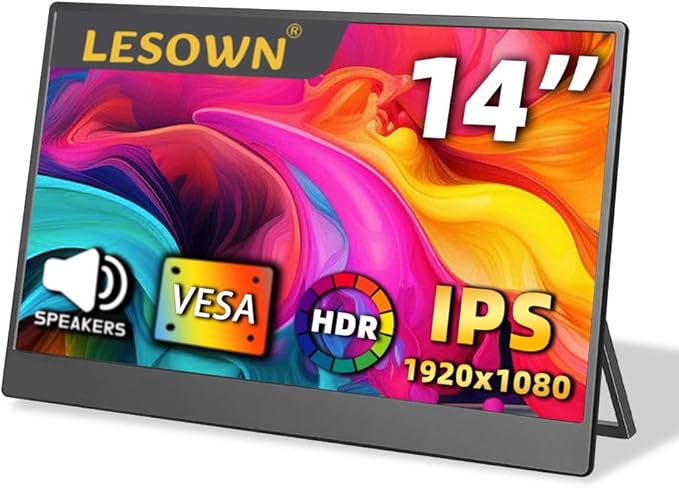 14 inch Ultra-Slim Portable Monitor 1920x1080 IPS HDR Wide Screen USB-C HDMI VESA External Display Plug&Play for Laptop PC Phone