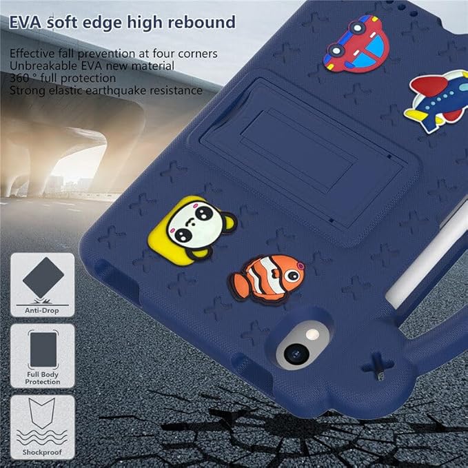 AKABEILA Compatible with Apple iPad mini 6 2021 8.3 inch Tablet Case, Kids Friendly Universal Lightweight Shockproof Protective Case with Shoulder Strap & Stand Handle & Pen Tray Navy Blue